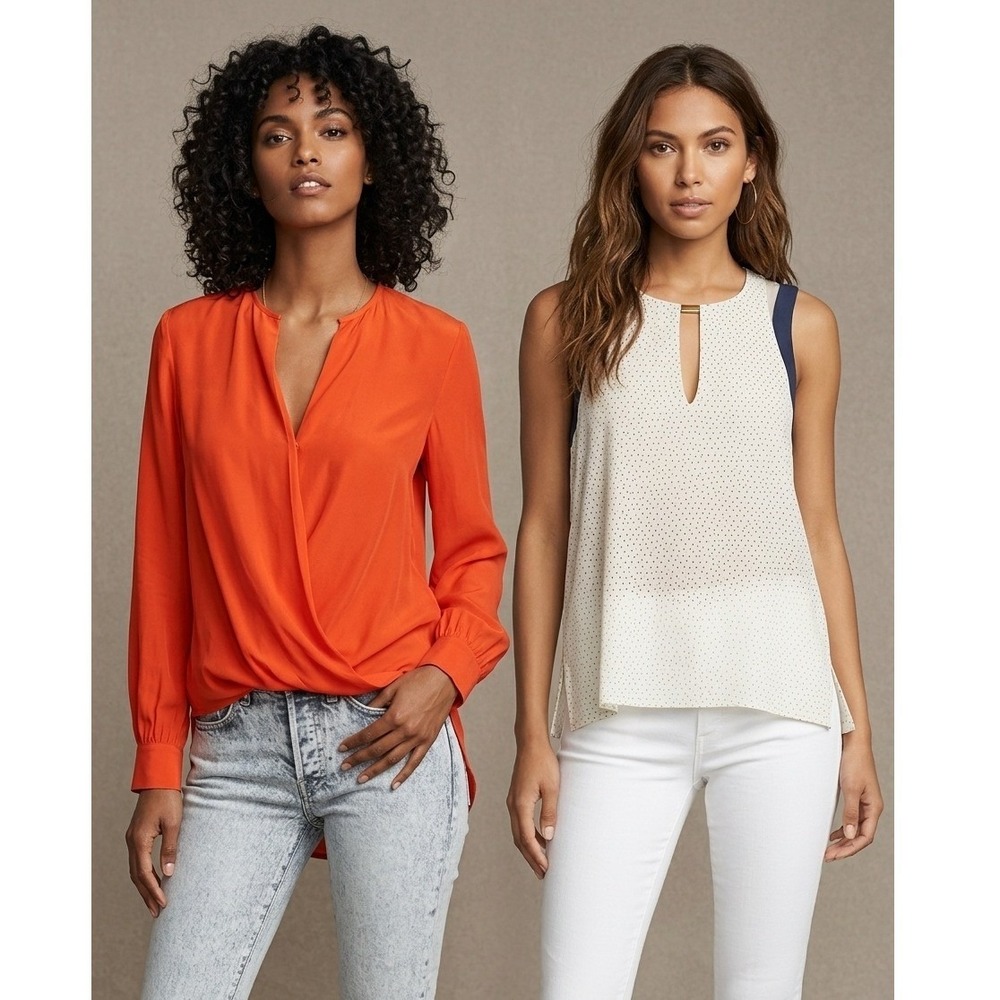 Bundle Rag & Bone Orange Long Sleeve Surplice Draped Silk Blouse Top Size Medium